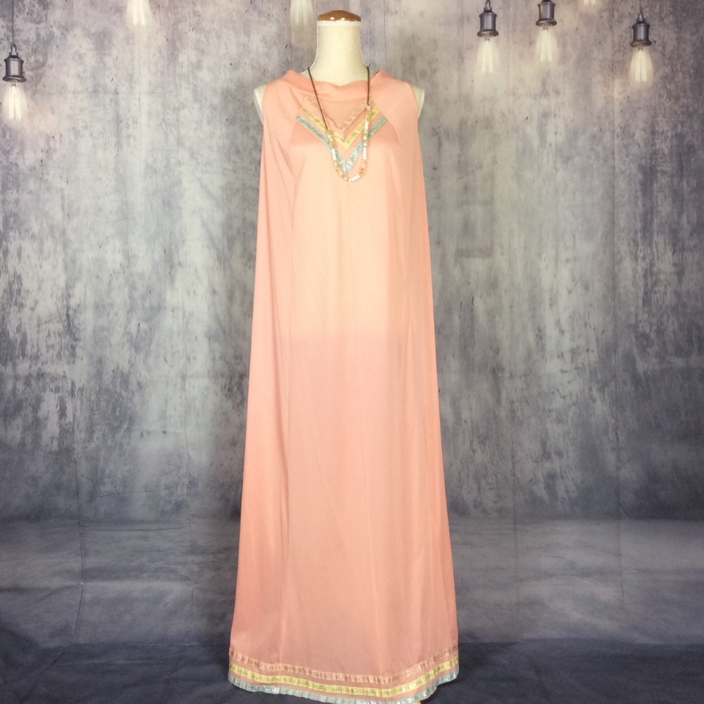 70's Pandora Lingerie Pink~n~Ribbons Night Gown